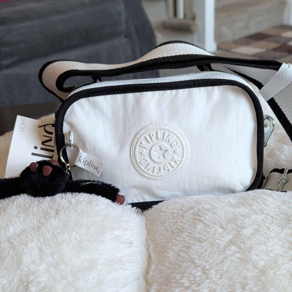 Kipling White Crossbody with Black Trim and Strap Detail
